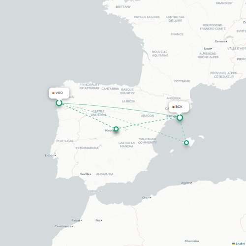 Mapa de vuelo directo Vigo - Barcelona