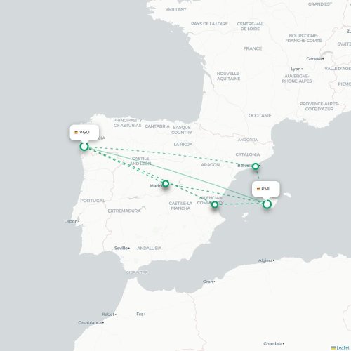 Mapa de vuelo directo Vigo - Palma