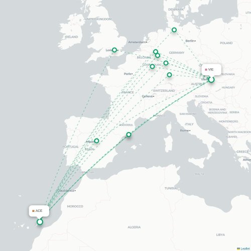 Mapa de vuelo directo Viena - Arrecife