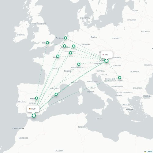 Wien - Malaga karta över direktflyg