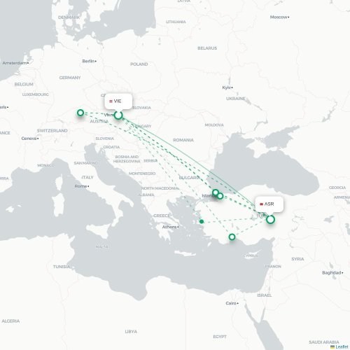 Wien - Kayseri karta över direktflyg