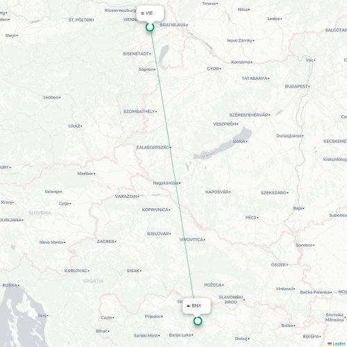 Mapa de vuelo directo Viena - Bania Luka