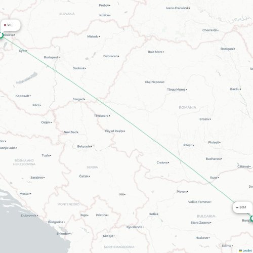 Mapa de vuelo directo Viena - Burgas