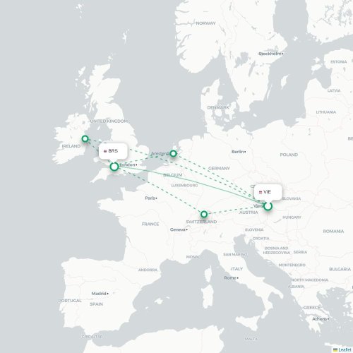 Wien - Bristol karta över direktflyg