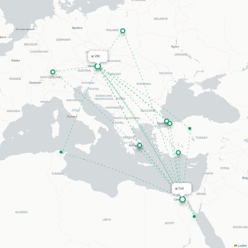 Mapa lotu bezpośredniego Wiedeń – Kair