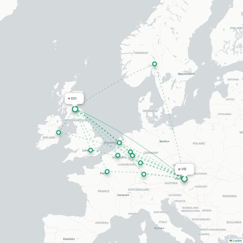 Wien - Edinburgh karta över direktflyg