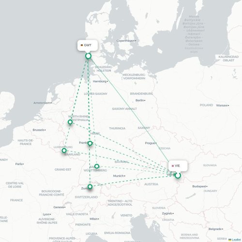 Mapa lotu bezpośredniego Wiedeń – Sylt