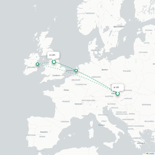 Wien - Leeds karta över direktflyg