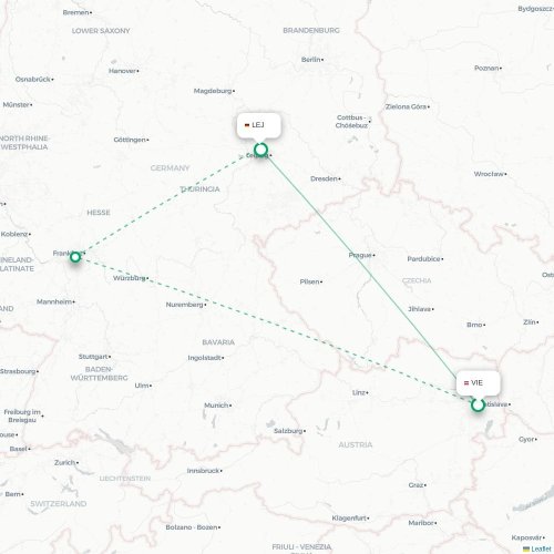 Mapa de vuelo directo Viena - Leipzig