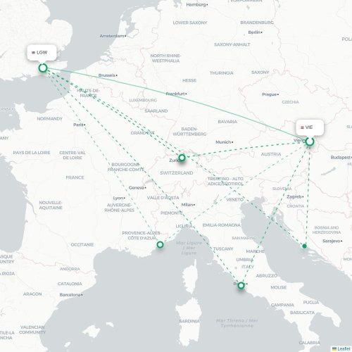 Wien - London karta över direktflyg