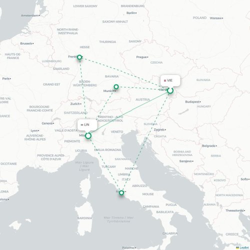 Wien - Milano karta över direktflyg