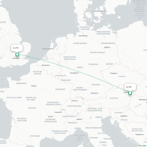 Wien - London karta över direktflyg