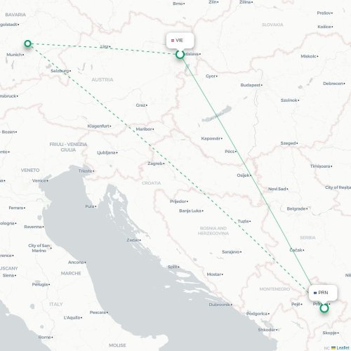 Vienne - Pristina carte du vol direct