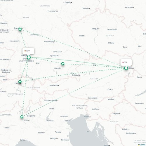 Mapa lotu bezpośredniego Wiedeń – Stuttgart