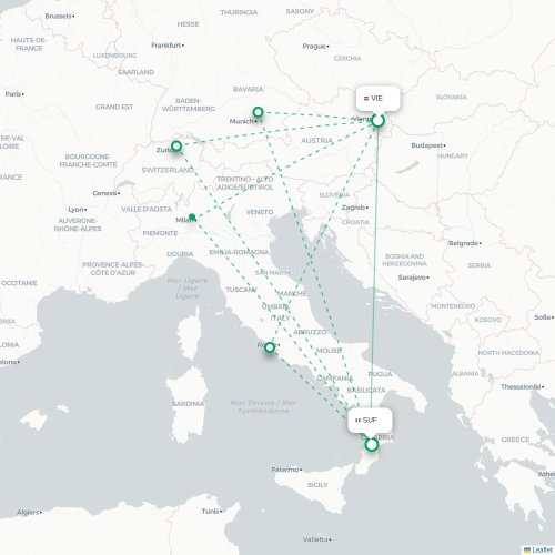 Mapa lotu bezpośredniego Wiedeń – Lamezia Terme