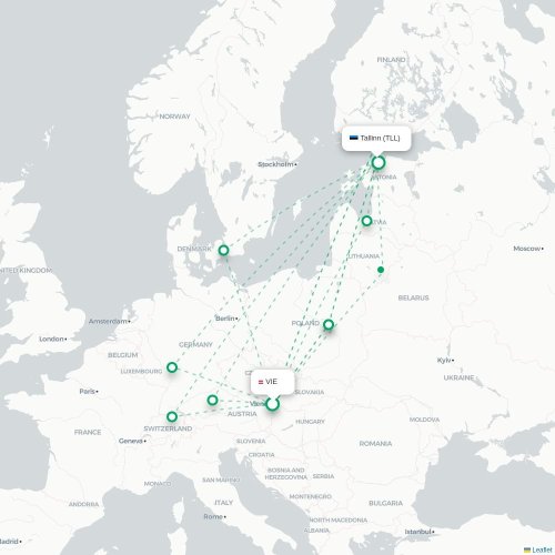 Mapa lotu bezpośredniego Wiedeń – Tallin