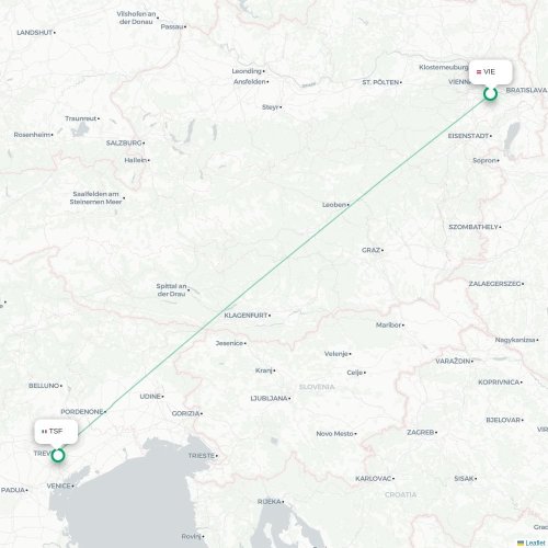 Mapa de vuelo directo Viena - Venecia