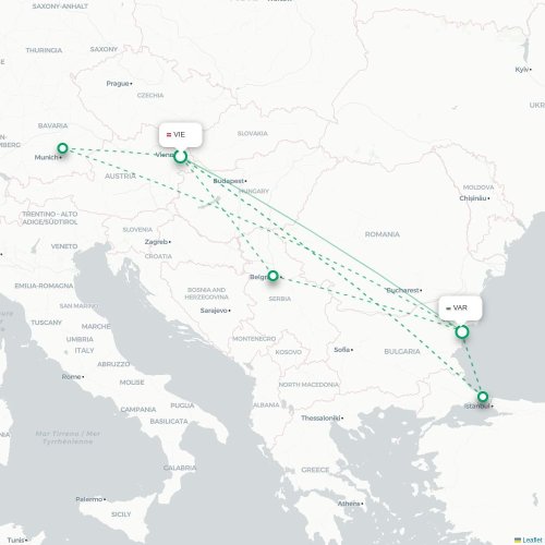 Mapa de vuelo directo Viena - Varna