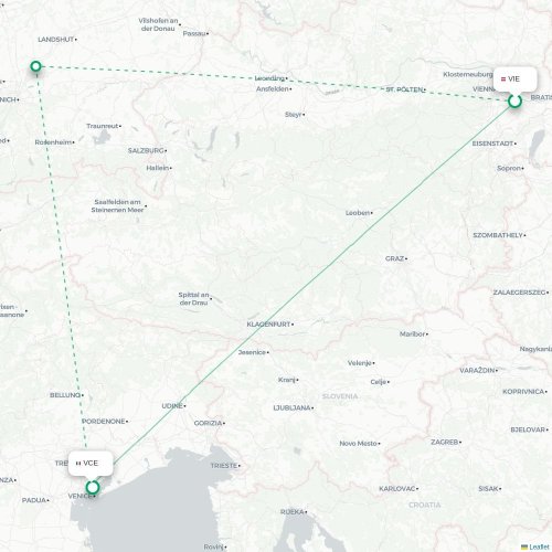 Wien - Venedig karta över direktflyg