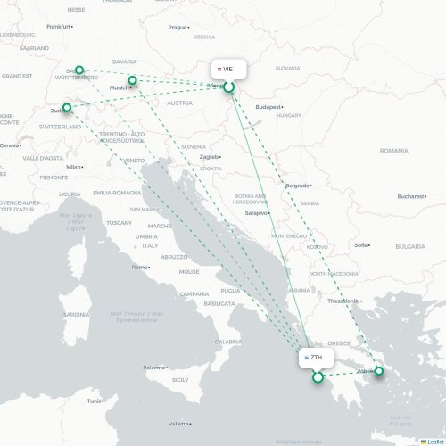 Wien - Zakynthos karta över direktflyg