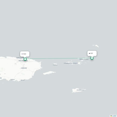 Mapa de vuelo directo Virgen Gorda - San Juan