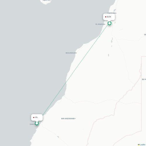 Mapa de vuelo directo Dajla, Sáhara Occidental - El Aaiún