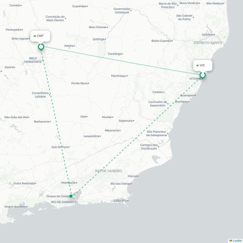 Mapa lotu bezpośredniego Vitória – Belo Horizonte