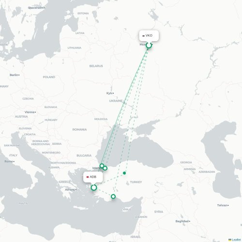 Mapa de vuelo directo Moscú - Esmirna