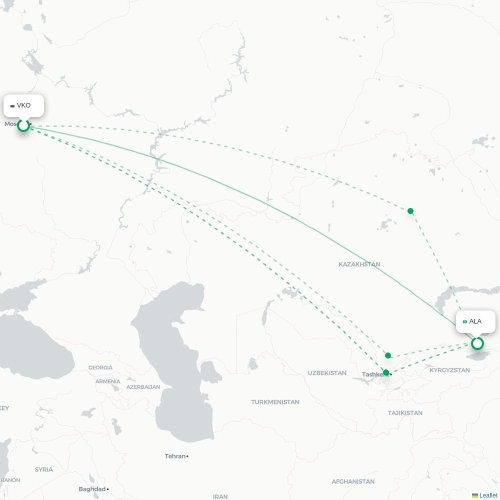 Mapa de vuelo directo Moscú - Almatý