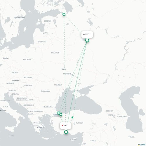 Mapa de vuelo directo Moscú - Antalya