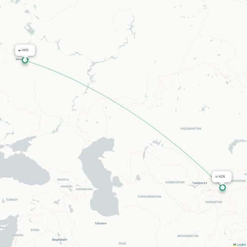 Mapa de vuelo directo Moscú - Andiján