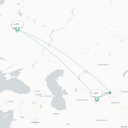 Mapa de vuelo directo Moscú - Bujará