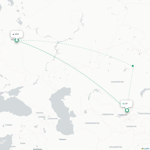 Mapa de vuelo directo Moscú - Shymkent