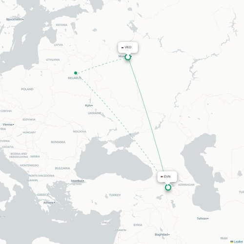 Mapa de vuelo directo Moscú - Ereván