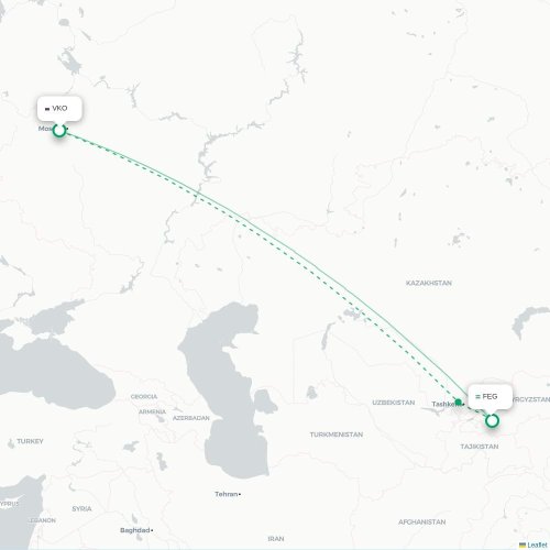 Mapa de vuelo directo Moscú - Ferganá