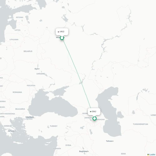 Mapa de vuelo directo Moscú - Gandja