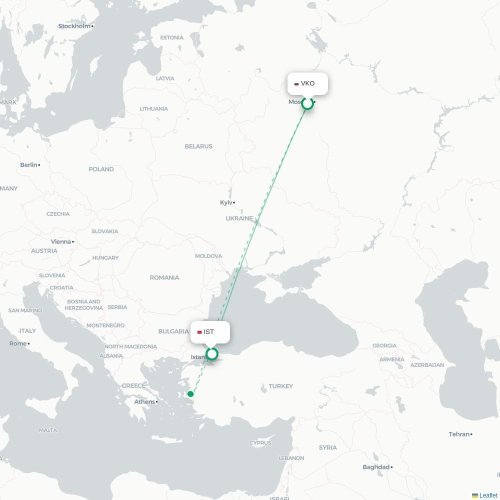 Mapa de vuelo directo Moscú - Estambul