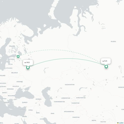 Mapa de vuelo directo Moscú - Krasnoyarsk