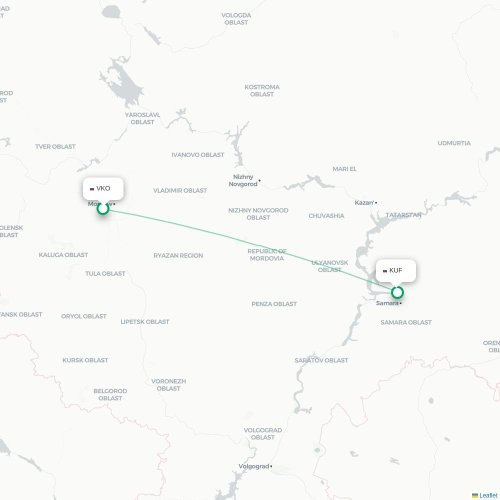 Moskva - Samara karta över direktflyg