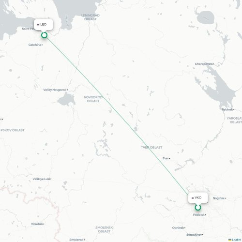 Mapa lotu bezpośredniego Moskwa – Sankt Petersburg