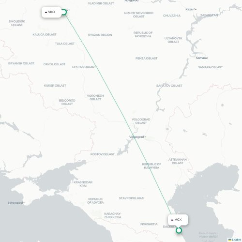 Mapa de vuelo directo Moscú - Makhachkala