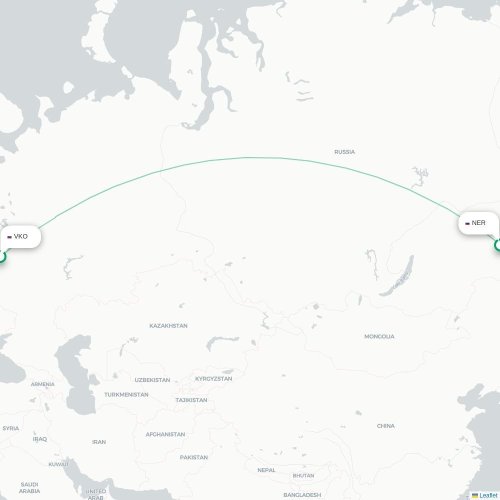 Mapa de vuelo directo Moscú - Neryungri
