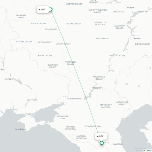 Mapa de vuelo directo Moscú - Vladikavkaz
