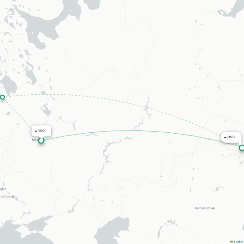 Mapa de vuelo directo Moscú - Omsk