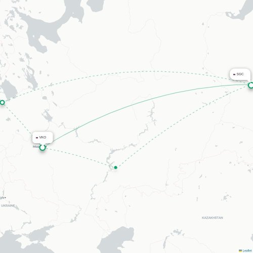 Mapa de vuelo directo Moscú - Surgut