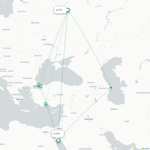 Mapa de vuelo directo Moscú - Sharm el-Sheij