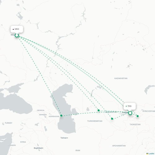 Mapa de vuelo directo Moscú - Taskent