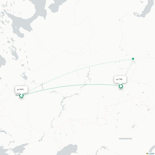 Mapa de vuelo directo Moscú - Tyumen