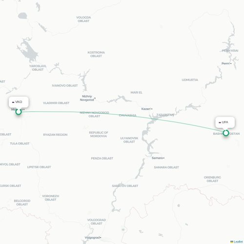 Mapa de vuelo directo Moscú - Ufá