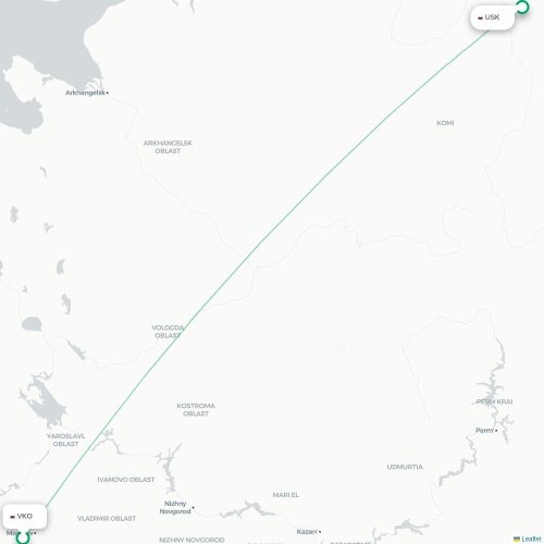 Mapa de vuelo directo Moscú - Usinsk
